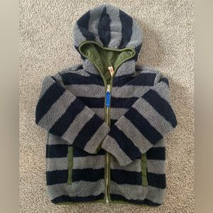 Hanna Andersson 100 Reversible Green Gray Blue Fuzzy Coat Jacket